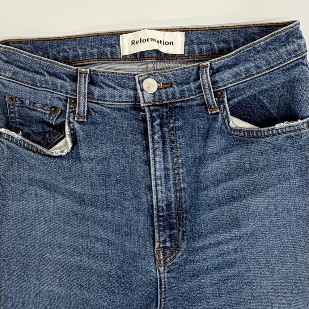Reformation Light Blue Denim Jeans High and Skinny Wash Rhinestone size 28
